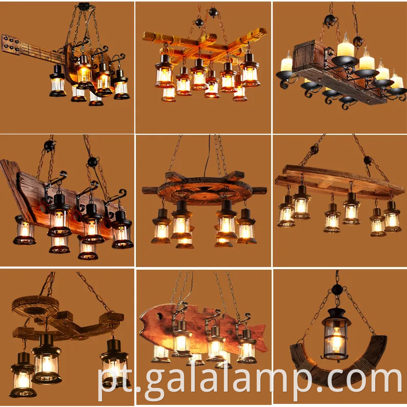 Luz pendente de madeira industrial vintage para bar e café